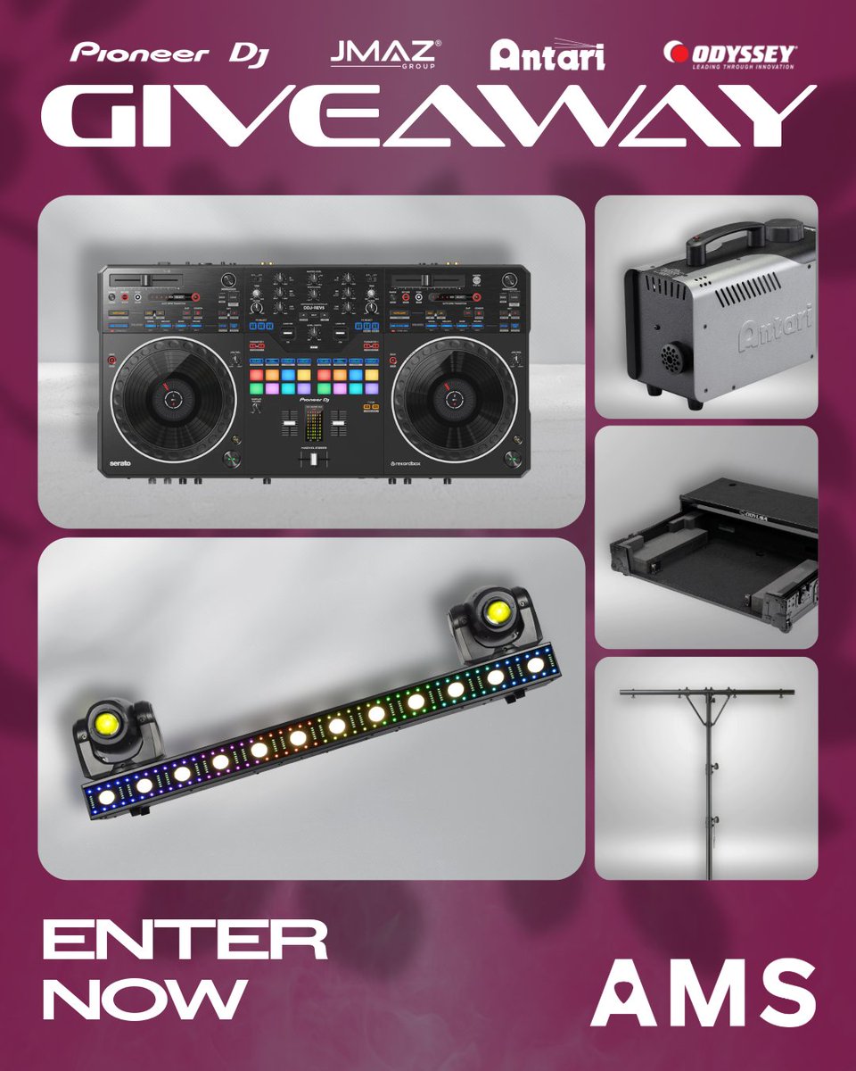 AmericanMusical's tweet image. An incredible gear package for DJ's who want to perform live. Upgrade your DJ rig with the @PioneerDJ #DDJREV5 #DJcontroller, @JMAZLighting #VersaFlexBar, @AntariOfficial #FogMachine, &amp;amp; an @Odyssey_Gear Flight Case &amp;amp; Lighting truss!

Enter here: woobox.com/ey64q5