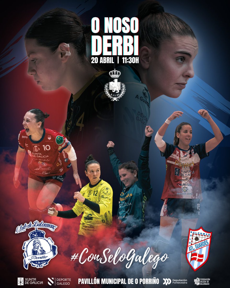 Semana de descanso para moitos/as, pero... o balonmán de División de Honra non para❗ 

E que mellor plan para esta fin de semana que un auténtico partidazo! Nin máis nin menos que 𝐎 𝐍𝐎𝐒𝐎 𝐃𝐄𝐑𝐁𝐈 🤩

Este domingo 20 de abril, ás 11:30h, no Pavillón Municipal de O Porriño,