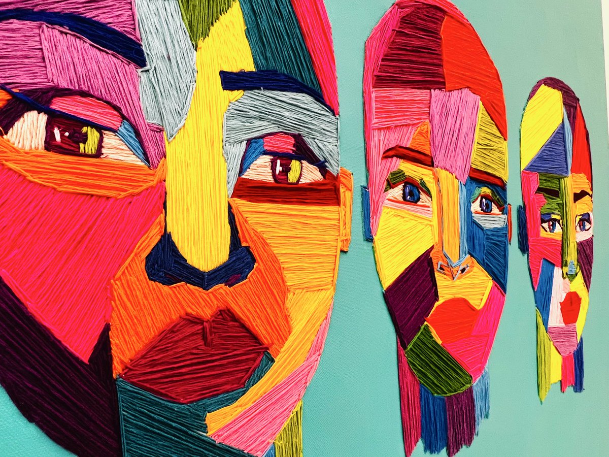 This bank branch had a cool piece of yarn art.