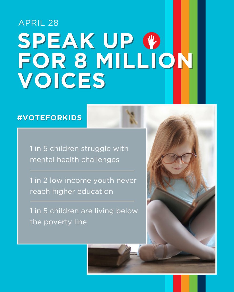children1stca's tweet photo. Kids canโt vote โ but you can. ๐ณ๏ธ
On April 28, make children a priority at the polls.
1 in 5 face mental health struggles.
1 in 2 low-income youth wonโt reach higher ed.
#VoteForKids ๐ Their future depends on us.
#8MillionVoices #ChildrensRights #Election2025 https://t.co/Vwm5MjCYAQ