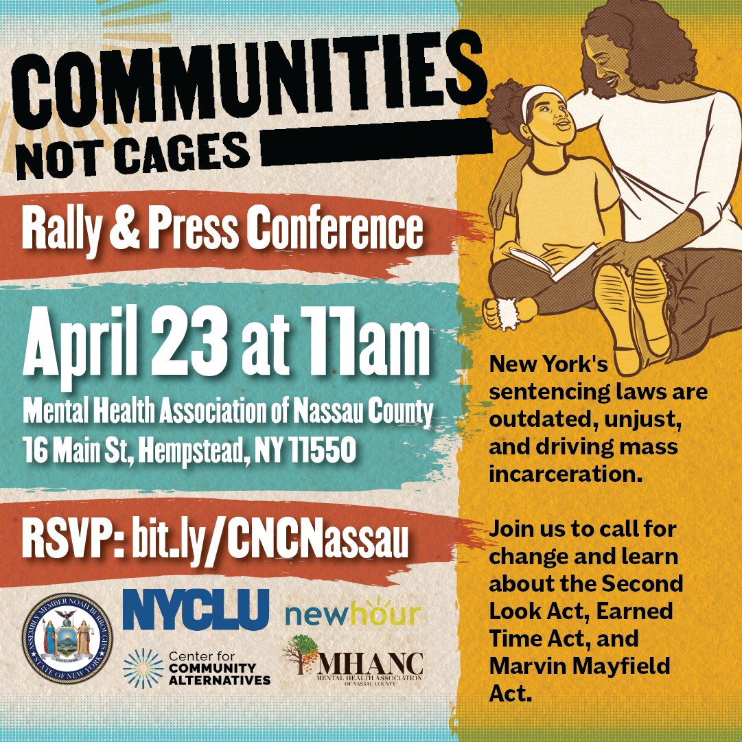 APRIL 23: Join us in Nassau for a rally and press conference to end New York's racist and unjust sentencing laws. RSVP: bit.ly/CNCNassau #CommunitiesNotCages