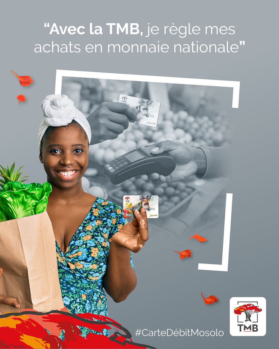 TMB_CD's tweet photo. Avec la carte de débit #Mosolo proposée par la TMB, vous effectuez vos achats en monnaie nationale #CDF, en toute simplicité et sécurité, partout au #Congo #RDCongo #RDC https://t.co/hG7t606R4D