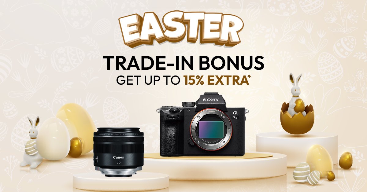 It's time to get Egg-cited! 🐰 Enjoy up to 15% extra* on your equipment when you #tradein with us! Hurry though, as this offer ends at midnight on #Easter Monday, April 21st👉🏼 bit.ly/camerajungle

*T&amp;C's apply