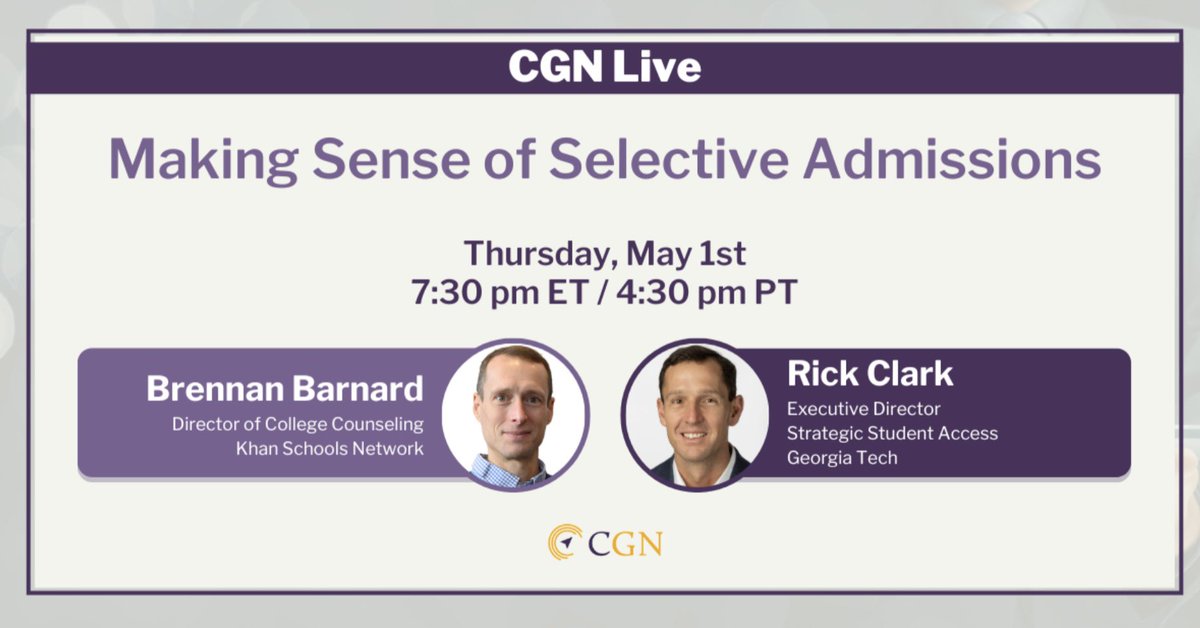 MindfulAdmission (@barnardbrennan) on Twitter photo Join me and <a href="/Clark2College/">Rick Clark</a> on Thursday, May 1 as we unpack the realities of selective college admission!
tinyurl.com/CGN25May1 Join me and <a href="/Clark2College/">Rick Clark</a> on Thursday, May 1 as we unpack the realities of selective college admission!
tinyurl.com/CGN25May1