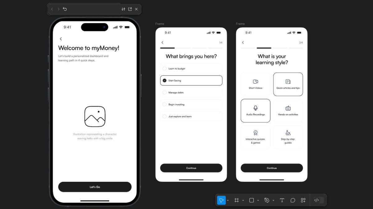 Unis_Ayo's tweet photo. MyMoney’s 4-step onboarding design flows to welcome users and personalize their financial literacy journey. 

#UXDesign #Onboarding #uiuxdesign #ProductDesign #FinancialLiteracy #ProductManagement https://t.co/LY8Z07YYOi