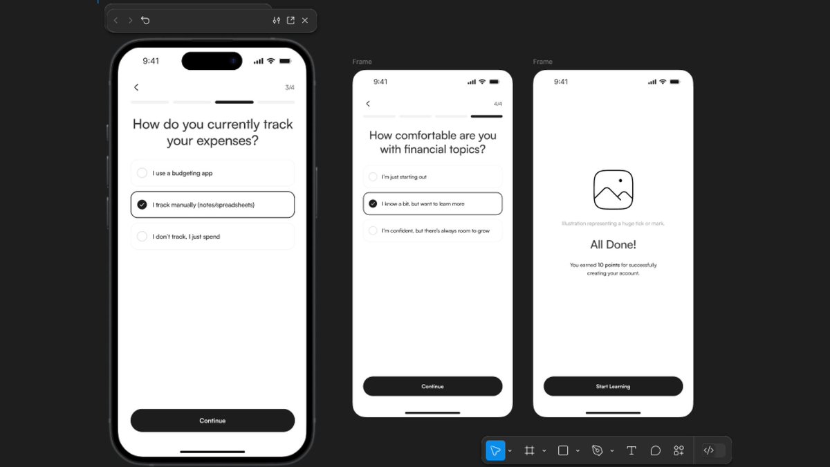 Unis_Ayo's tweet photo. MyMoney’s 4-step onboarding design flows to welcome users and personalize their financial literacy journey. 

#UXDesign #Onboarding #uiuxdesign #ProductDesign #FinancialLiteracy #ProductManagement https://t.co/LY8Z07YYOi