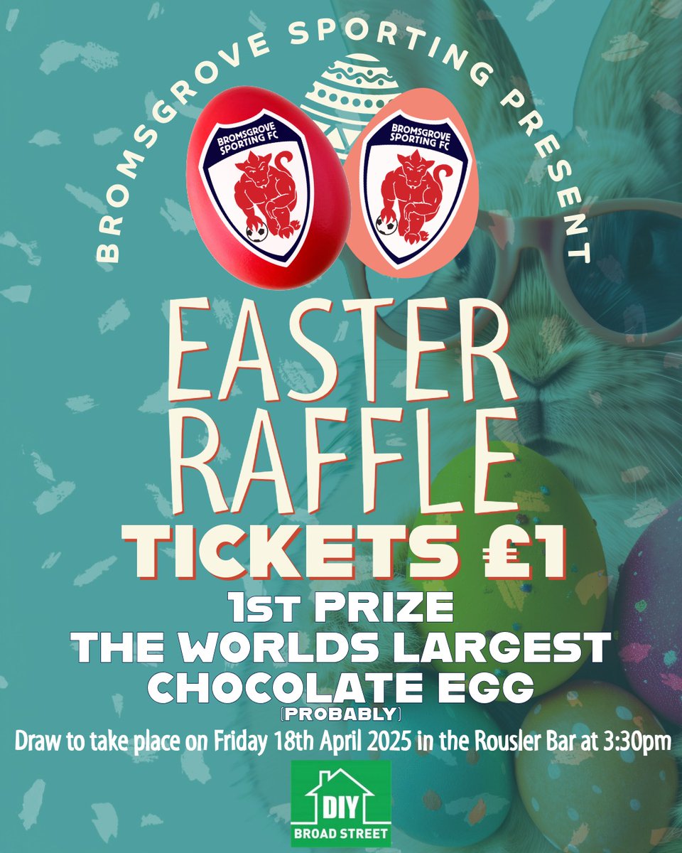 Bromsgrove Sporting (@sportingfc) on Twitter photo ๐ซ๐ฅ At tomorrow's game, we will be raffling off our giant Easter egg!
The draw will take place after the game, and tickets will be sold by the programme table near the turnstiles before!
Our thanks go to <a href="/BroadStreetDIY/">Broad Street DIY LTD</a> for their support with this!
๐ป broadstreetdiy.co.uk ๐ซ๐ฅ At tomorrow's game, we will be raffling off our giant Easter egg!
The draw will take place after the game, and tickets will be sold by the programme table near the turnstiles before!
Our thanks go to <a href="/BroadStreetDIY/">Broad Street DIY LTD</a> for their support with this!
๐ป broadstreetdiy.co.uk