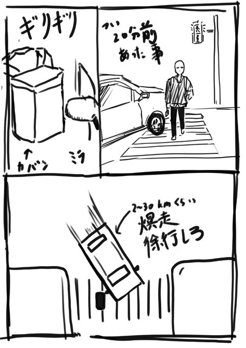 本気で轢かれるとこだった
車はそのまま逃げてった 