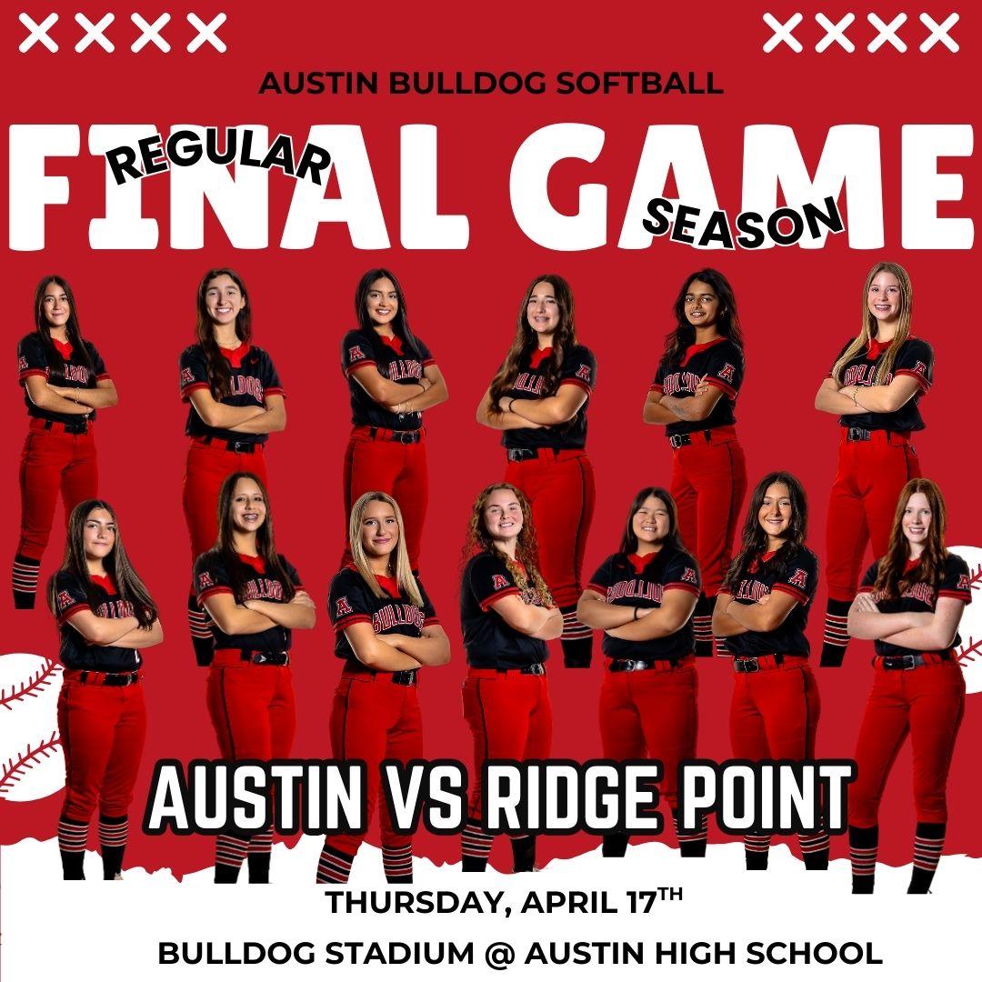 Austin Softball (@ahsbulldogsb) on Twitter photo Thursday Night Under The Lights!! The final regular season game will be played at the best place on earth..BULLDOG STADIUM!! <a href="/AHSBulldogs/">AHS Bulldog Athletics</a> <a href="/SFAHS_Bulldogs/">Austin High School</a> <a href="/TXPrepSoftball/">Texas Prep Softball</a> <a href="/Txhighschoolsb/">Txhighschoolsoftball</a> Thursday Night Under The Lights!! The final regular season game will be played at the best place on earth..BULLDOG STADIUM!! <a href="/AHSBulldogs/">AHS Bulldog Athletics</a> <a href="/SFAHS_Bulldogs/">Austin High School</a> <a href="/TXPrepSoftball/">Texas Prep Softball</a> <a href="/Txhighschoolsb/">Txhighschoolsoftball</a>