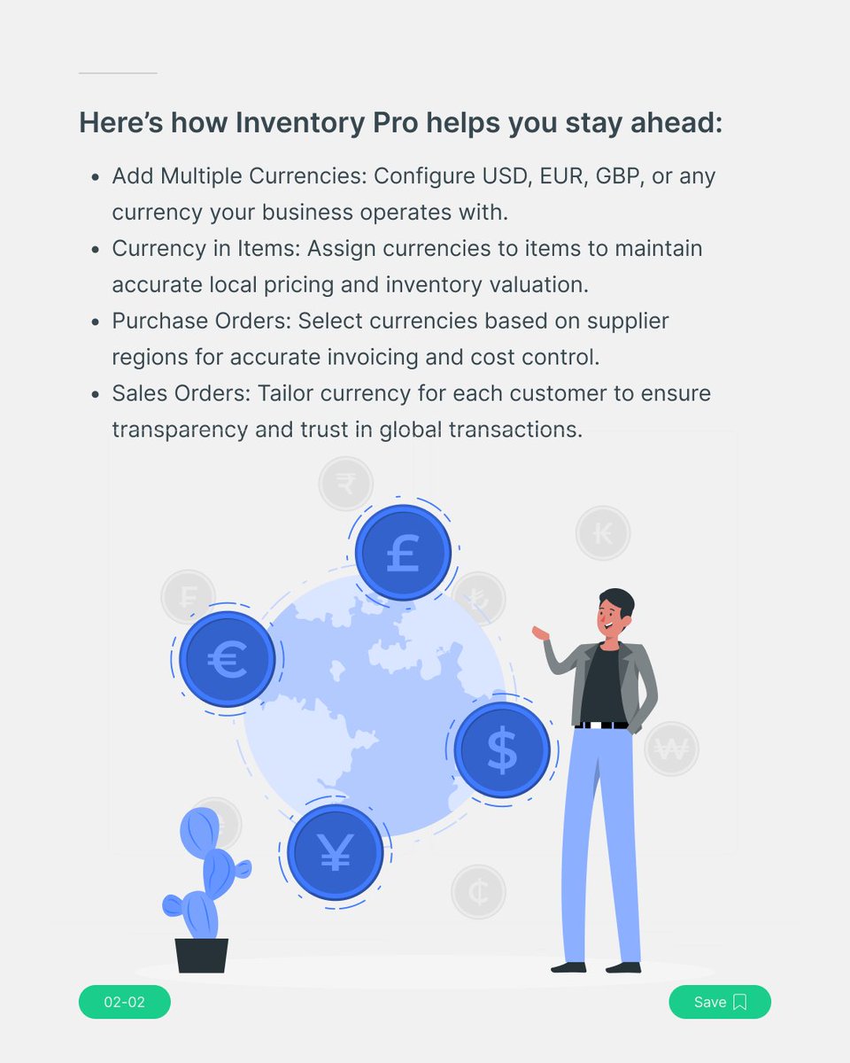 cloudywavetech's tweet image. 🌍 Go Global with Inventory Pro
Handle international trade with ease using Multicurrency Support!
✅ Add &amp;amp; manage multiple currencies
✅ Local pricing for items
✅ Region-based POs &amp;amp; SOs

Scale globally—Inventory Pro simplifies it all.
#InventoryPro #Multicurrency #GlobalBusiness