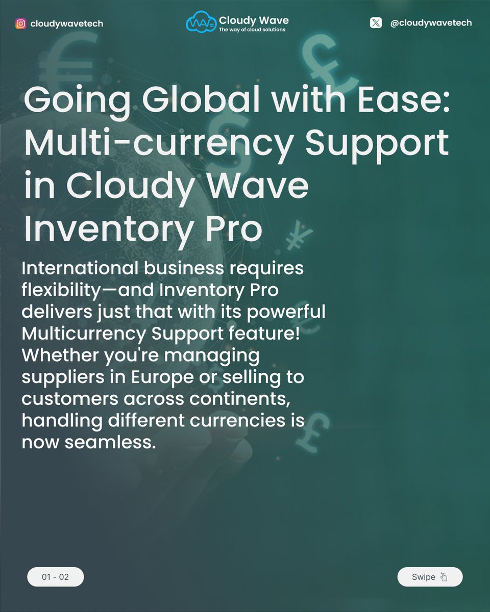 cloudywavetech's tweet image. 🌍 Go Global with Inventory Pro
Handle international trade with ease using Multicurrency Support!
✅ Add &amp;amp; manage multiple currencies
✅ Local pricing for items
✅ Region-based POs &amp;amp; SOs

Scale globally—Inventory Pro simplifies it all.
#InventoryPro #Multicurrency #GlobalBusiness