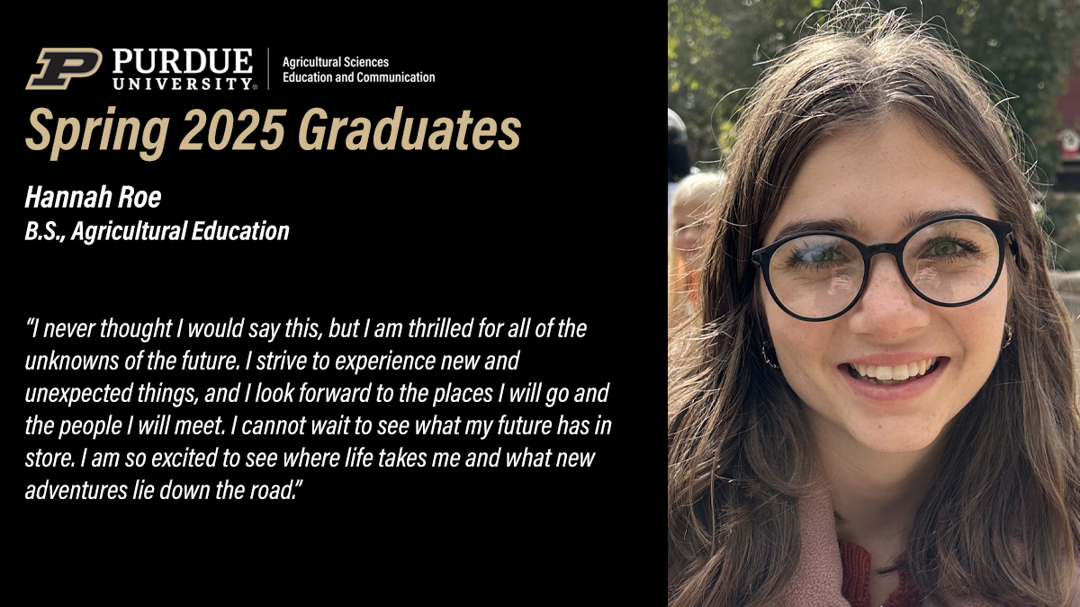 Purdue ASEC (@purdueasec) on Twitter photo Please join us in recognizing our <a href="/PurdueAg/">Purdue Agriculture</a> May graduates. Today, we congratulate Hannah Roe #PurdueAgEd. bit.ly/4luxhkP Please join us in recognizing our <a href="/PurdueAg/">Purdue Agriculture</a> May graduates. Today, we congratulate Hannah Roe #PurdueAgEd. bit.ly/4luxhkP