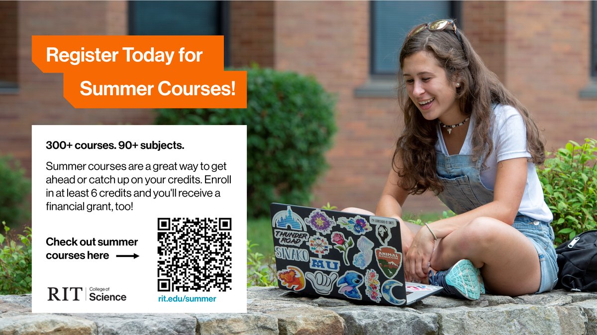André O. Hudson, PhD (@hudsonlabrit) on Twitter photo The <a href="/RITscience/">College of Science at RIT</a> is offering a wide range of summer courses in subjects like genetics, chemistry, calculus, discrete mathematics, physics, and more! Whether you're hoping to catch up or get ahead, summer is a perfect time to stay on track.
Learn more and explore your options The <a href="/RITscience/">College of Science at RIT</a> is offering a wide range of summer courses in subjects like genetics, chemistry, calculus, discrete mathematics, physics, and more! Whether you're hoping to catch up or get ahead, summer is a perfect time to stay on track.
Learn more and explore your options