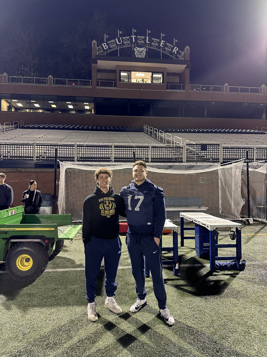 AidanCrawley8's tweet photo. Awesome to be at @ButlerUFootball this morning!! Thank you @JoeCheshire @coachklynch @CoachSchott_BU for taking the time today. Loved watching practice and seeing the facilities. Can’t wait to be back!

@SHSpatFB @EDGYTIM @Fodrocy1156 https://t.co/qmK8VoRFrN