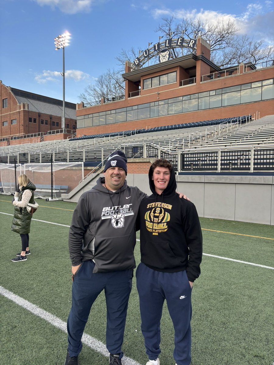 AidanCrawley8's tweet photo. Awesome to be at @ButlerUFootball this morning!! Thank you @JoeCheshire @coachklynch @CoachSchott_BU for taking the time today. Loved watching practice and seeing the facilities. Can’t wait to be back!

@SHSpatFB @EDGYTIM @Fodrocy1156 https://t.co/qmK8VoRFrN