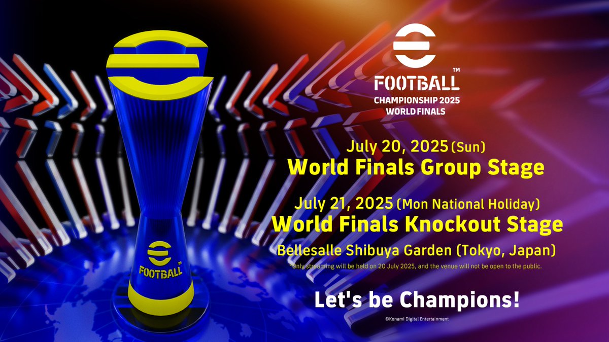 The #eFootball World Championship is heading to Shibuya! 🇯🇵🏆

The best of the best eFootball players from around the globe will come together to find out who reigns supreme! The tournament is set to take place in Shibuya on Monday, July 21st.

In addition, a dedicated website