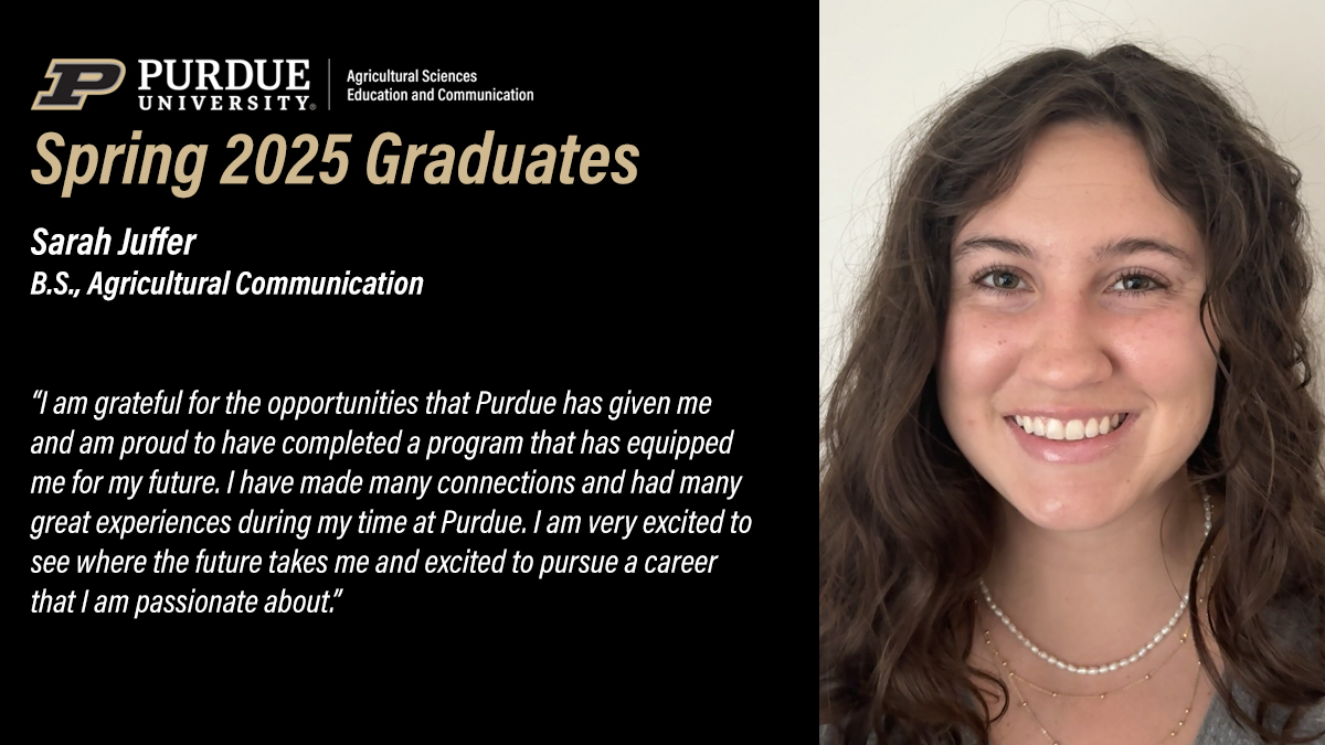 Purdue ASEC (@purdueasec) on Twitter photo Please join us in recognizing our <a href="/PurdueAg/">Purdue Agriculture</a> May graduates. Today, we congratulate Sarah Juffer #PurdueAgCom. bit.ly/4luxhkP Please join us in recognizing our <a href="/PurdueAg/">Purdue Agriculture</a> May graduates. Today, we congratulate Sarah Juffer #PurdueAgCom. bit.ly/4luxhkP