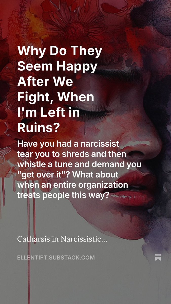 open.substack.com/pub/ellentift/…

#CPTSDHealing #narcissisticabuse #narctok #ComplexTrauma #emotionalabuse #narcabusesurvivor