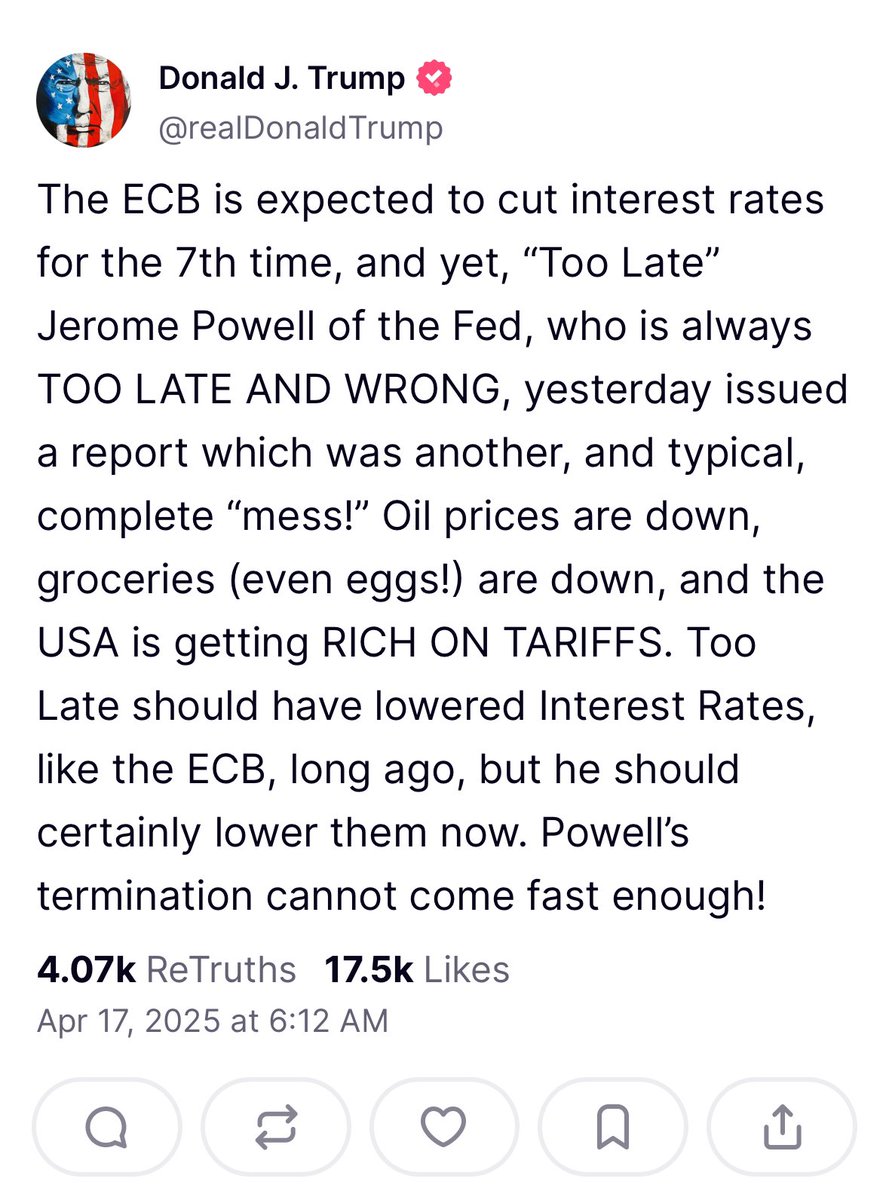 “Powell’s termination cannot come fast enough”

I actually think he means the end of Powell’s tenure as Fed Chair in May 2026. I don’t think he means firing. But we’ll see… 

Treasury Secretary Bessent said White House would likely nominate a new chair by the fall.