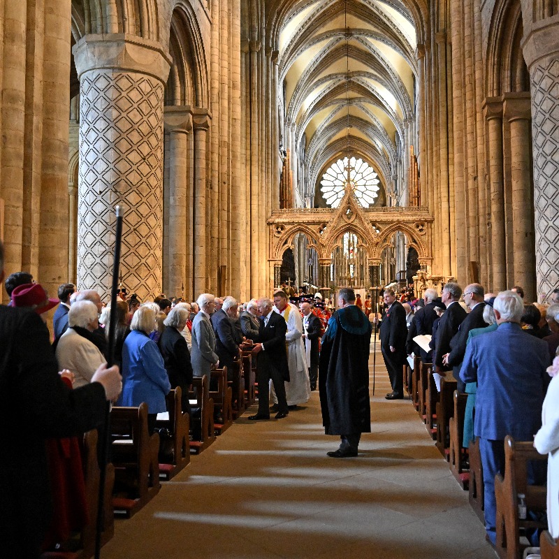 RoyalFamily's tweet photo. At @DurhamCathedral, The King and Queen attended the annual Maundy Service, during which His Majesty presented 76 men and 76 women with purses containing Maundy Money. 

The gifts recognise outstanding Christian service and for making a difference to people in their local area.