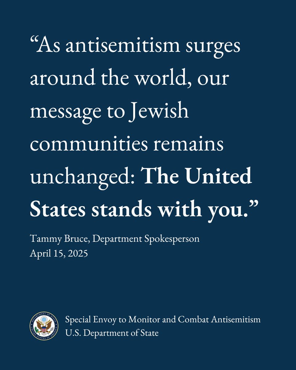 Special Envoy to Monitor and Combat Antisemitism (@stateseas) on Twitter photo "As antisemitism surges around the world, our message to Jewish communities remains unchanged: The United States stands with you." <a href="/statedeptspox/">Tammy Bruce</a> "As antisemitism surges around the world, our message to Jewish communities remains unchanged: The United States stands with you." <a href="/statedeptspox/">Tammy Bruce</a>