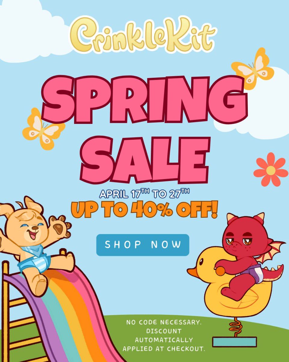 CrinkleKit's tweet image. 🌼 Crinkle Kit’s Spring Sale is live! 🌼
Snag awesome deals before the tariffs adds extra fees!

🍼 10% off Rearz
👕 15% off shirts, mugs &amp;amp; more
🧷 40% off onesies &amp;amp; diaper bags

No code needed—sale ends Apr 27 @ 11:59pm EST

🛒 crinklekit.com

#ABDL #Babyfur #CrinkleKit