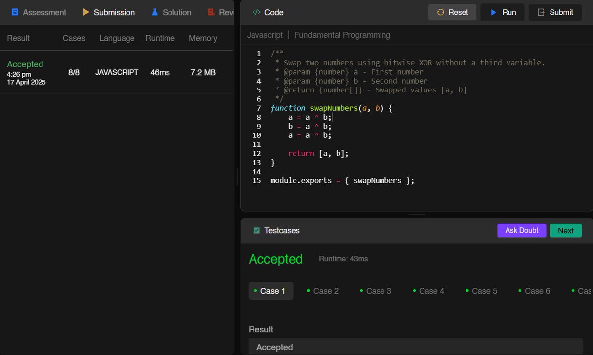 webwithaman's tweet photo. 🚀 DSA &amp; Problem-Solving Progress [Class 58] Job Ready AI Powered Cohort by @sheryians_

📝 Solved:
✅ Swap Variables Using Bitwise XOR
✅ Is Even Using Bitwise AND
✅ Is Power of 2 Using Bitwise Operator

🔗 Source Code: https://t.co/iWui8D6DjE

@harshbhaiyaa #DSA https://t.co/F1UUFL6DzE