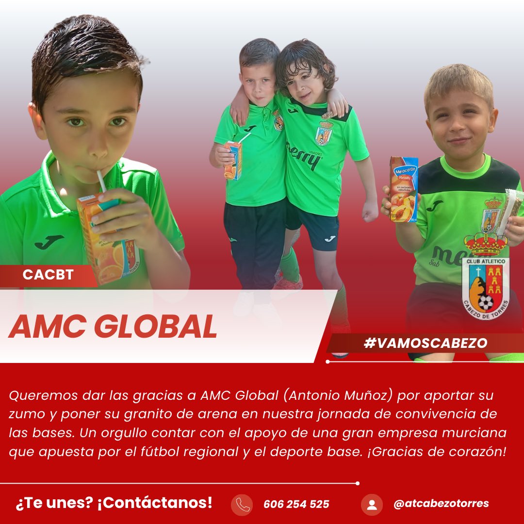 Queremos dar las gracias a AMC Global por aportar su zumo y poner su granito de arena en nuestra jornada de convivencia de las bases. Un orgullo contar con el apoyo de una gran empresa murciana que apuesta por el fútbol regional y el deporte base. ¡Gracias de corazón!