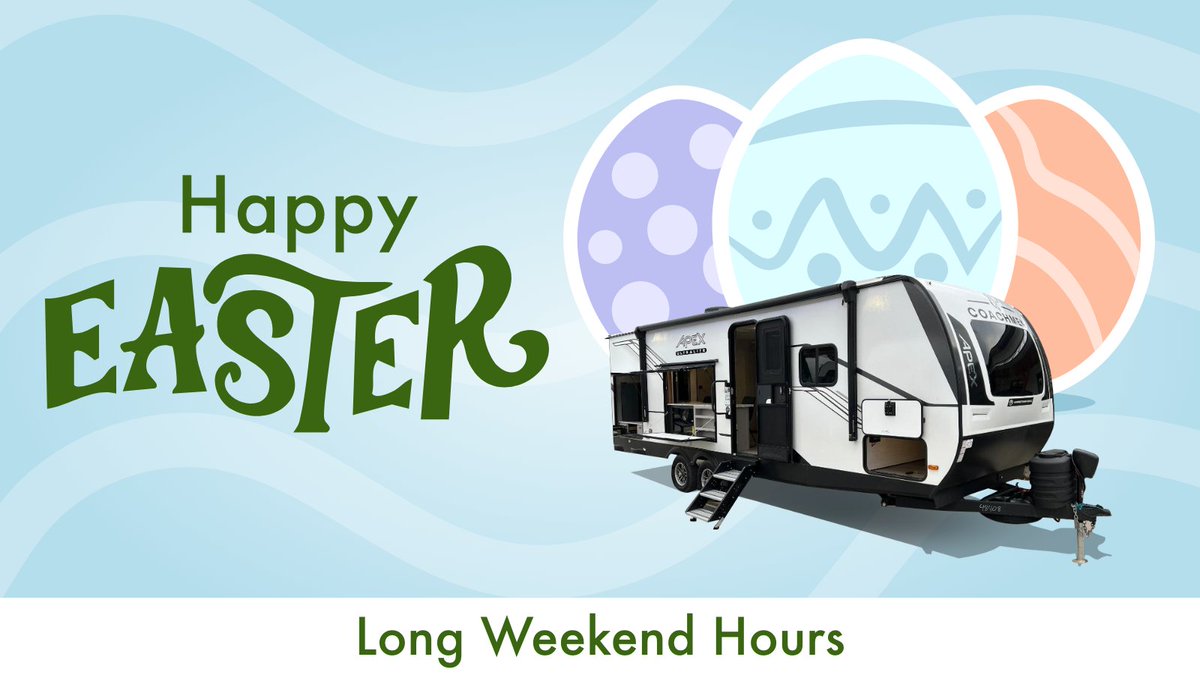 Ferguson RV World will be closed Friday, April 18 and Saturday, April 19 for the Easter long weekend.

We’ll be back to regular hours on Monday, April 21, ready to help you hit the road in style! 

Wishing you and your family a safe and happy Easter weekend!