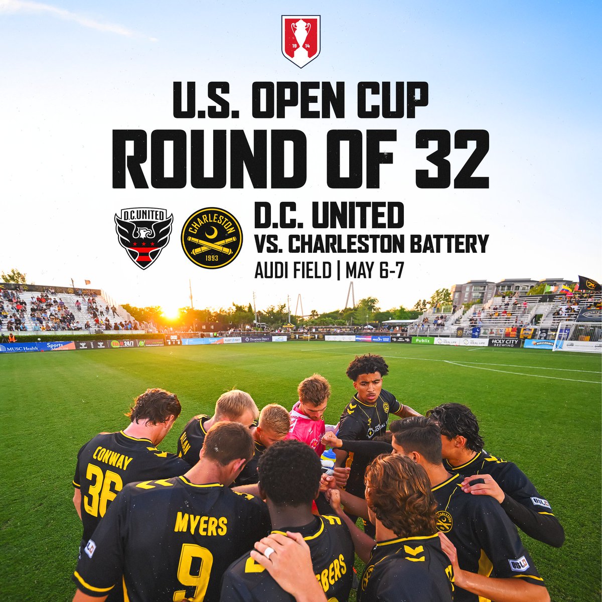 Charleston Battery (@chas_battery) on Twitter photo Our <a href="/opencup/">U.S. Open Cup</a> Round of 32 matchup has been 𝐬𝐞𝐭 ✅
We're traveling to face <a href="/dcunited/">D.C. United</a> ⚔️ Our <a href="/opencup/">U.S. Open Cup</a> Round of 32 matchup has been 𝐬𝐞𝐭 ✅
We're traveling to face <a href="/dcunited/">D.C. United</a> ⚔️