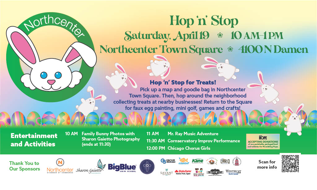 Who's excited for Hop 'N' Stop 2025? Our first community event is just a few days away, from 10-1pm on April 19th. We'll have goodies, activities, crafts, and entertainment in the Northcenter Town Square, with additional stops throughout the neighborhood.
