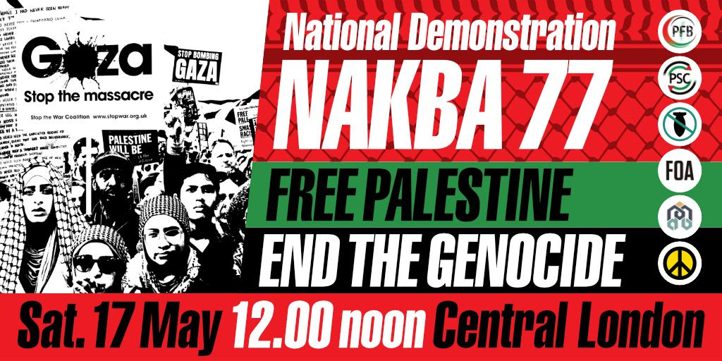 STWuk's tweet photo. It's beyond disgraceful @DavidLammy held a secret meeting this week with Gideon Sa'ar, Israel’s foreign minister. He's running scared of protest against his complicity with genocide.

All the more reason to make sure the #Nakba77 national demo on 17 May is as big as possible. https://t.co/J8ld3NvEa0