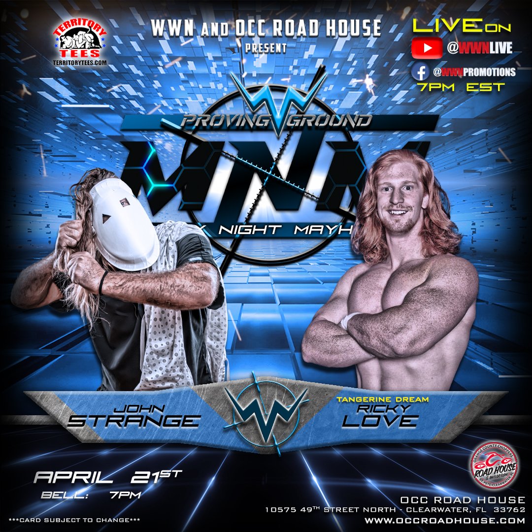 This Monday Night!

<a href="/WWNLive/">WWNLive</a> Proving Ground: Monday Night Mayhem

Superstar Showcase
John Strange vs. The Retuning <a href="/rickylovethe/">Ricky Love</a>

Plus so much More!

Free GA
Ringside VIP 🎟️:$10
Includes FREE WWN DVD

🎥: Free on YouTube And FB

Kids eat FREE!
*with Paid adult entree
A🧵⬇️ #wwn