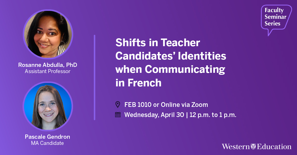 Western Education (@westernuedu) on Twitter photo Don't miss out on the next session in our Faculty Seminar Series!
Join us for some fresh research insights into the concept of identity change in French as a Second Language Teacher Candidates at <a href="/westernuEdu/">Western Education</a>
RSVP 👉 westernuniversity.zoom.us/meeting/regist… Don't miss out on the next session in our Faculty Seminar Series!
Join us for some fresh research insights into the concept of identity change in French as a Second Language Teacher Candidates at <a href="/westernuEdu/">Western Education</a>
RSVP 👉 westernuniversity.zoom.us/meeting/regist…