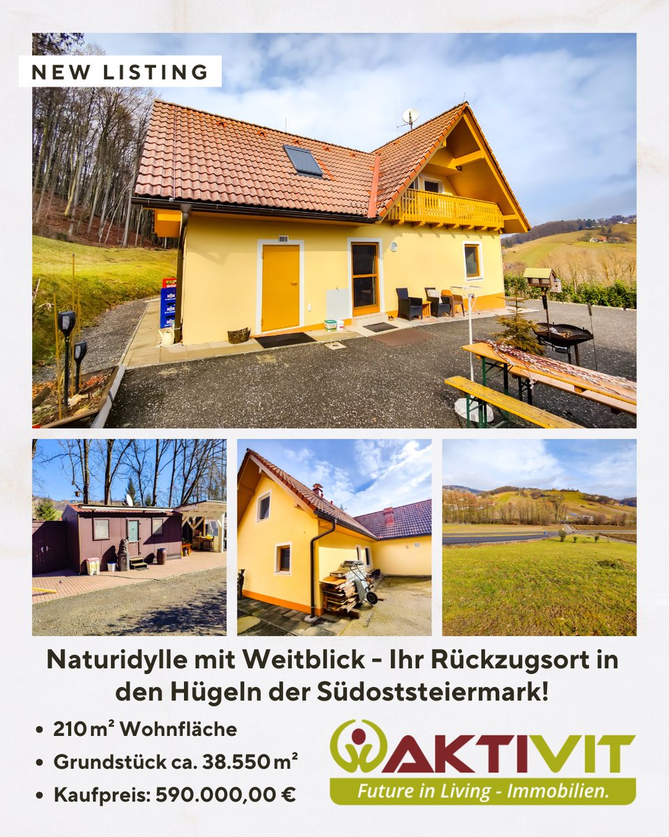 AKTIVITorg's tweet photo. 🌾 Naturidylle mit Weitblick – Ihr Rückzugsort in den Hügeln der Südoststeiermark! 🏡🌿

Ein Refugium für Naturliebhaber, Selbstversorger und alle, die das Landleben in vollen Zügen genießen möchten. https://t.co/O4ROTjdtIQ