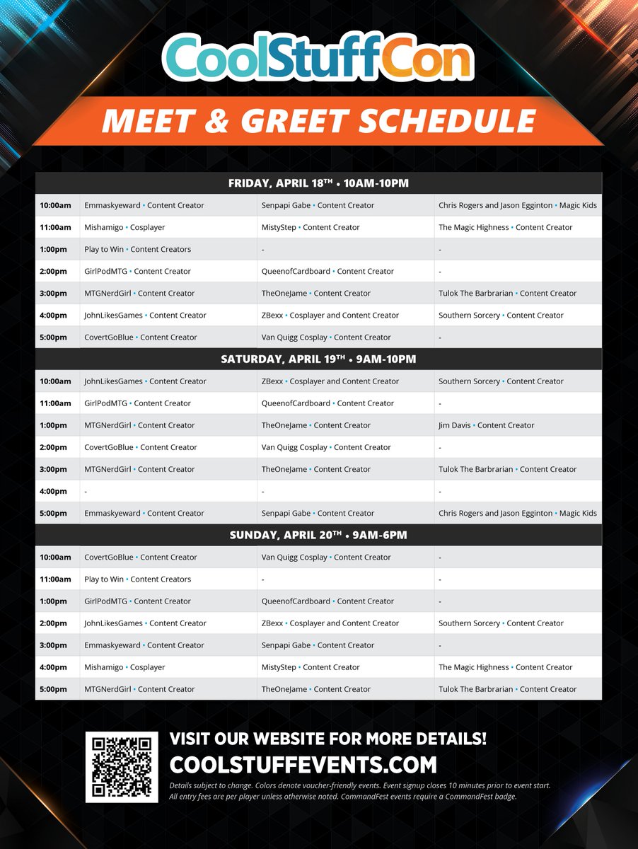 playtowinmtg's tweet image. COOL STUFF CON ORLANDO STARTS TOMORROW!

coolstuffevents.com

@CoolStuffInc

#CSCON