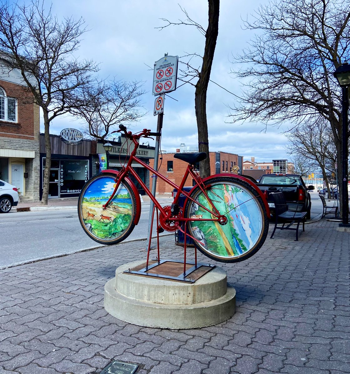 Cycling season is before us and this is how we welcome cyclists to downtown Orillia. A little creativity goes a long way!