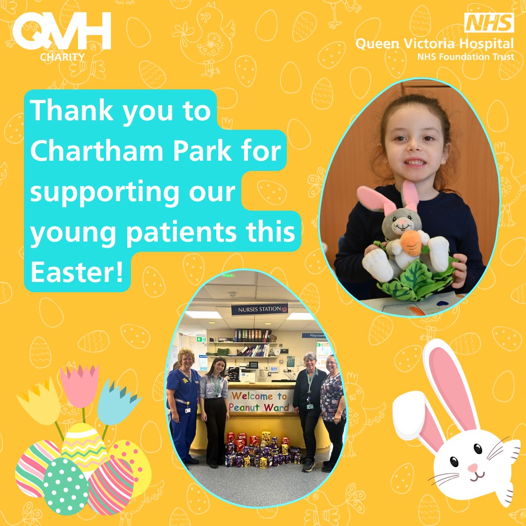 Queen Victoria Hospital Charity (@qvhcharity) on Twitter photo A big thank you goes to <a href="/chartham_park/">Chartham Park</a> + their members for their generous donation of #Easter goodies for <a href="/qvh/">Queen Victoria Hospital NHS Foundation Trust</a> Peanut Ward β the #EasterBunny has certainly visited! π°
We really appreciate your kindness towards our young patients this Easter. You are all good eggs! π
#SupportQVH A big thank you goes to <a href="/chartham_park/">Chartham Park</a> + their members for their generous donation of #Easter goodies for <a href="/qvh/">Queen Victoria Hospital NHS Foundation Trust</a> Peanut Ward β the #EasterBunny has certainly visited! π°
We really appreciate your kindness towards our young patients this Easter. You are all good eggs! π
#SupportQVH