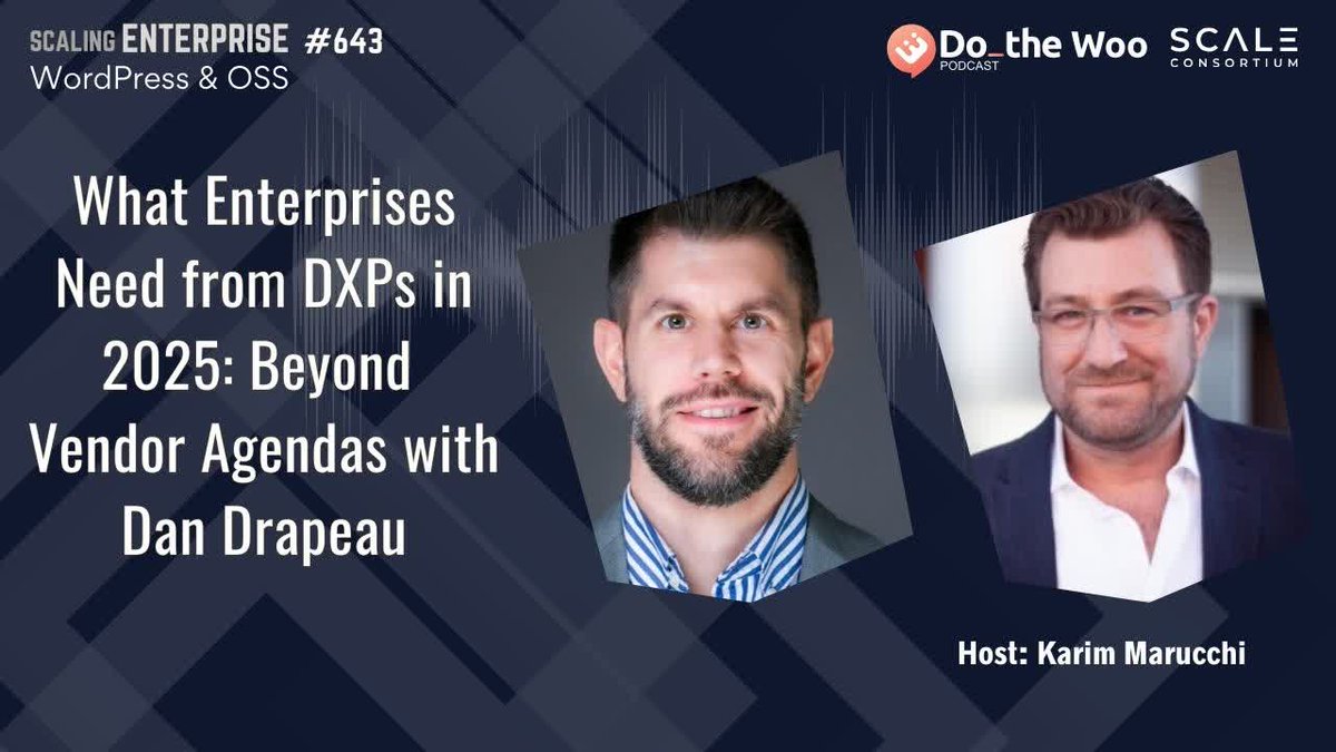 Do_the Woo Media Channel (@dothewoo) on Twitter photo New episode of Scaling Enterprise: WordPress & OSS. Enterprise CMS fragmentation is a huge challenge—especially in higher ed & public sector. Dan Drapeau shares why unifying platforms is so tough and how to solve it with host <a href="/karimmarucchi/">K. Marucchi</a>
dothewoo.io/what-enterpris… New episode of Scaling Enterprise: WordPress & OSS. Enterprise CMS fragmentation is a huge challenge—especially in higher ed & public sector. Dan Drapeau shares why unifying platforms is so tough and how to solve it with host <a href="/karimmarucchi/">K. Marucchi</a>
dothewoo.io/what-enterpris…