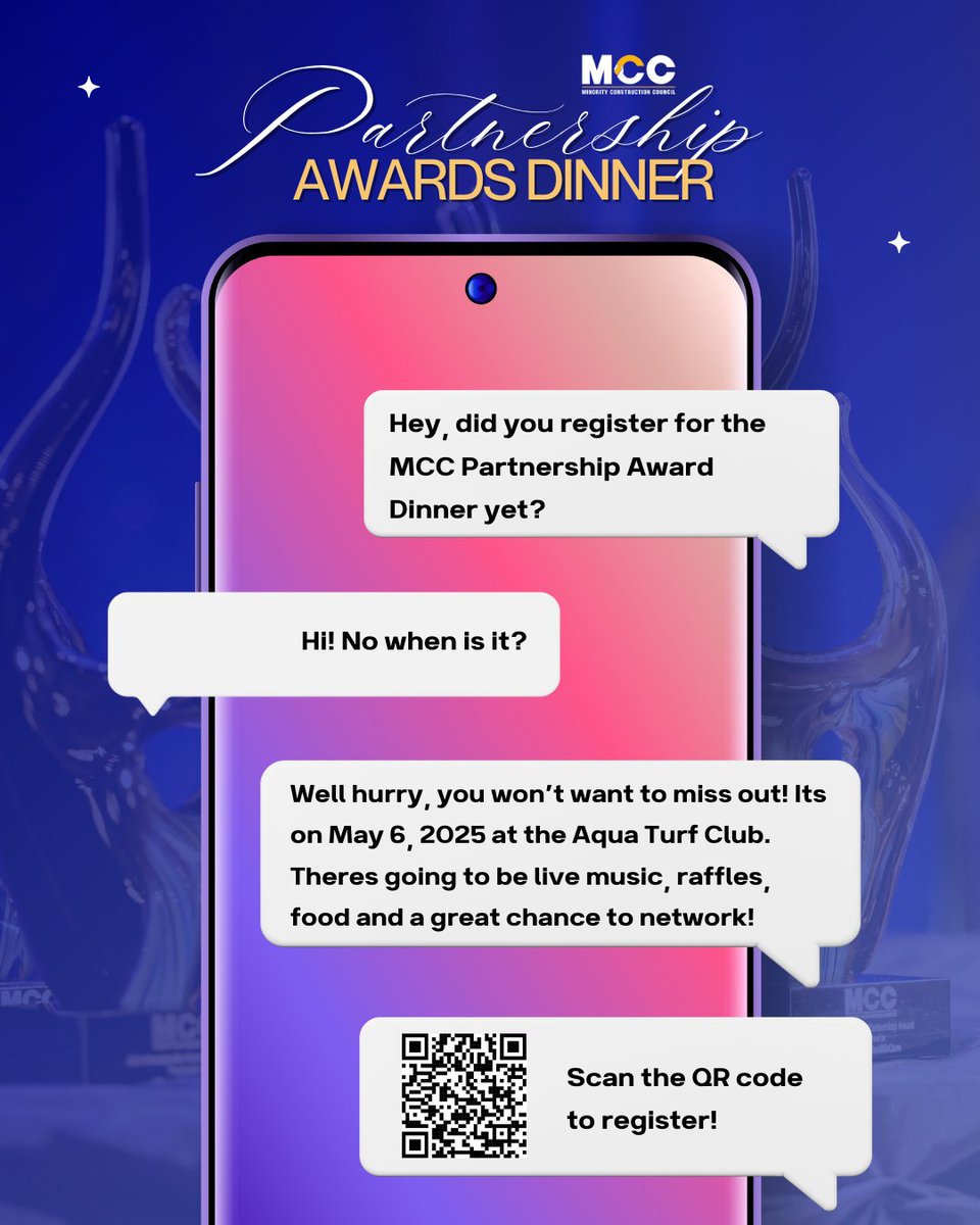 Did you get your tickets for the MCC Partnership Award Dinner?

Visit mccforct.org/2025-partnersh… to register today!

#MCC #PAD #Networking #UpComingEvent #Construction #SponsorNow