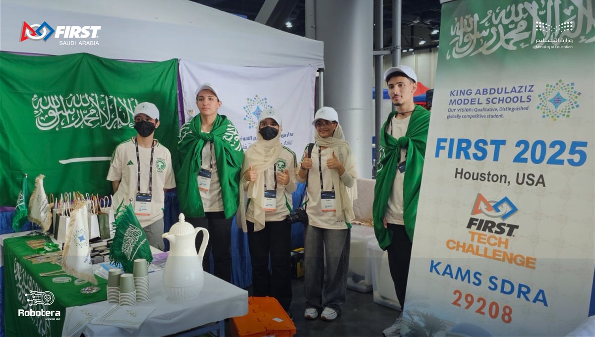 FIRST_1SAUDI's tweet photo. انطلق النهائي العالمي لدوري #فيرست للروبوتات في مدينة هيوستن
يمثّل أبطالنا المملكة 🇸🇦 بكل حماس بين مختلف فرق العالم
كل التوفيق لهم ✨
#FIRST #FIRSTDIVE #FIRST_1SAUDI https://t.co/nHNIYNelXt