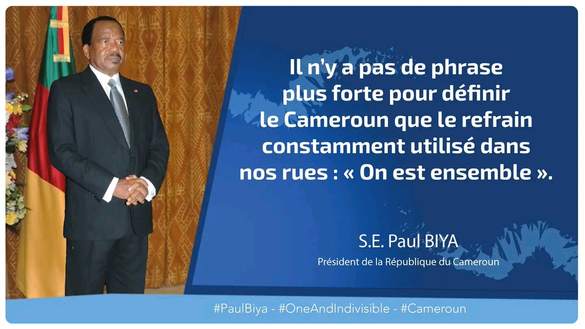 #Présidentielle2025
Que veut dire le <a href="/PR_Paul_BIYA/">President Paul BIYA</a> par « On est ensemble » ?
