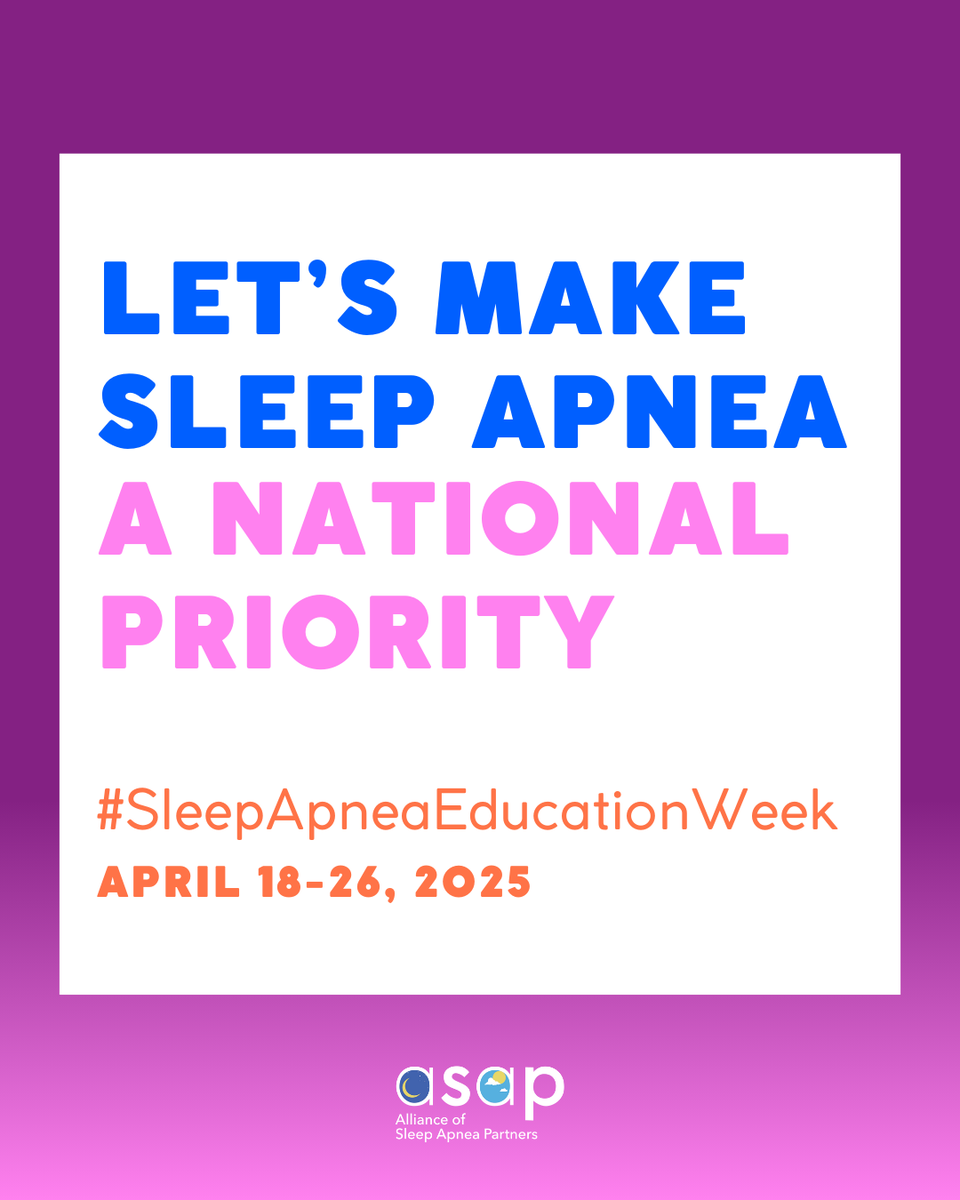 Don't forget! Sleep Apnea Education Week starts TOMORROW, April 18! 

Like ❤️, save 🛟, and share 📩 to help us amplify our goal of making sleep apnea a national priority. 

Learn more: apneapartners.org/saew