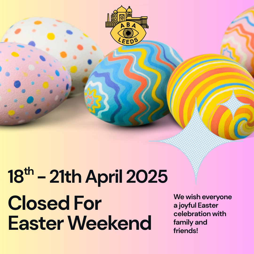 ABA Leeds (@abaleeds) on Twitter photo ๐ฃ Weโre closed for the Easter weekend and our social groups will be taking a short break too.
Wishing everyone a joyful and peaceful Easter! ๐ธโจ
#HappyEaster #EasterWeekend ๐ฃ Weโre closed for the Easter weekend and our social groups will be taking a short break too.
Wishing everyone a joyful and peaceful Easter! ๐ธโจ
#HappyEaster #EasterWeekend