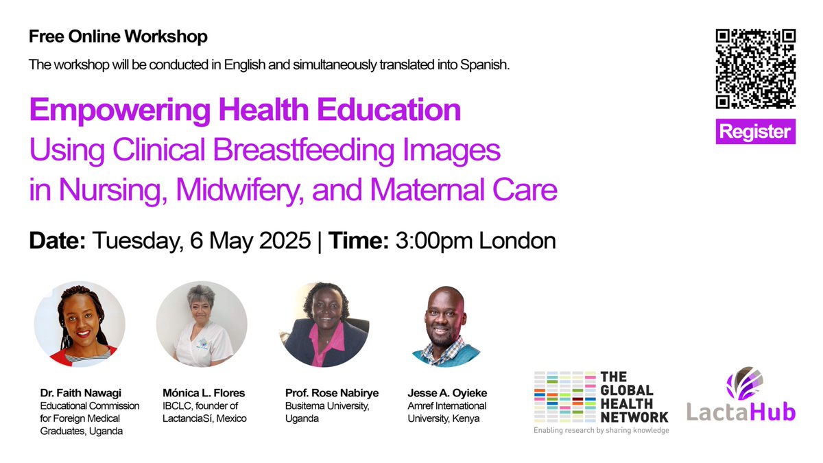 Burdett Trust 💙 (@burdetttrust) on Twitter photo Join <a href="/info_TGHN/">The Global Health Network</a> for a free online workshop: Empowering Health Education – Using Clinical Breastfeeding Images in Nursing, Midwifery, and Maternal Care.
The workshop takes place on 6th May at 15:00 – 16:30 UTC+1.
Register here: zoom.us/webinar/regist… Join <a href="/info_TGHN/">The Global Health Network</a> for a free online workshop: Empowering Health Education – Using Clinical Breastfeeding Images in Nursing, Midwifery, and Maternal Care.
The workshop takes place on 6th May at 15:00 – 16:30 UTC+1.
Register here: zoom.us/webinar/regist…