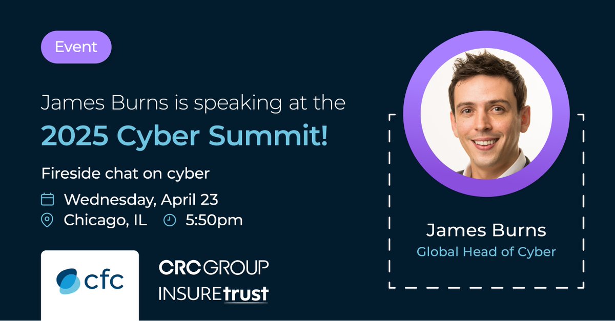 Heading to the INSUREtrust 2025 Cyber Summit? Catch James Burns, Global Head of Cyber at CFC, as he tackles top questions on brokers’ minds during a fireside chat. Hear James’s take on the future of cyber and how we're helping brokers stay ahead.

#CFC #cyber #insurance
