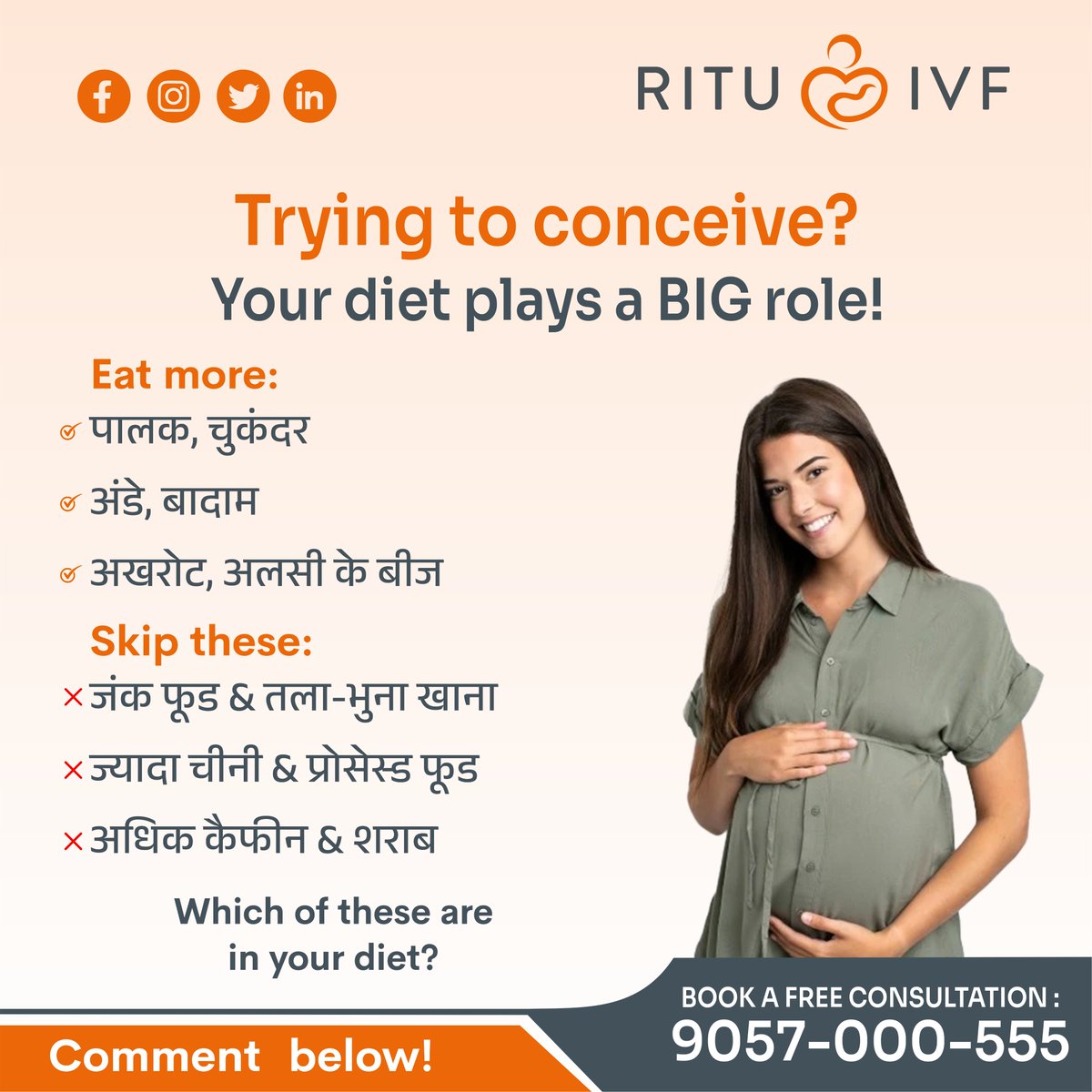 RITUIVF's tweet photo. Trying to conceive? Your diet plays a BIG role!

Fuel your fertility the right way! 

#FertilityFoods #HealthyConception #RituIVF https://t.co/eYAWk0hIOG