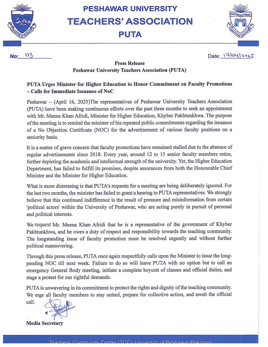 FAPUASA KP (@fapuasa) on Twitter photo #KP govt has halted the selection boards in universities unlawfully, causing significant torture for faculty members and disrupting academic activities. #PUTA has demanded the immediate issuance of the #NOC, warning that failure to do so will lead to protests. <a href="/MeenakhanAfridi/">Meena Khan Afridi</a> #KP govt has halted the selection boards in universities unlawfully, causing significant torture for faculty members and disrupting academic activities. #PUTA has demanded the immediate issuance of the #NOC, warning that failure to do so will lead to protests. <a href="/MeenakhanAfridi/">Meena Khan Afridi</a>