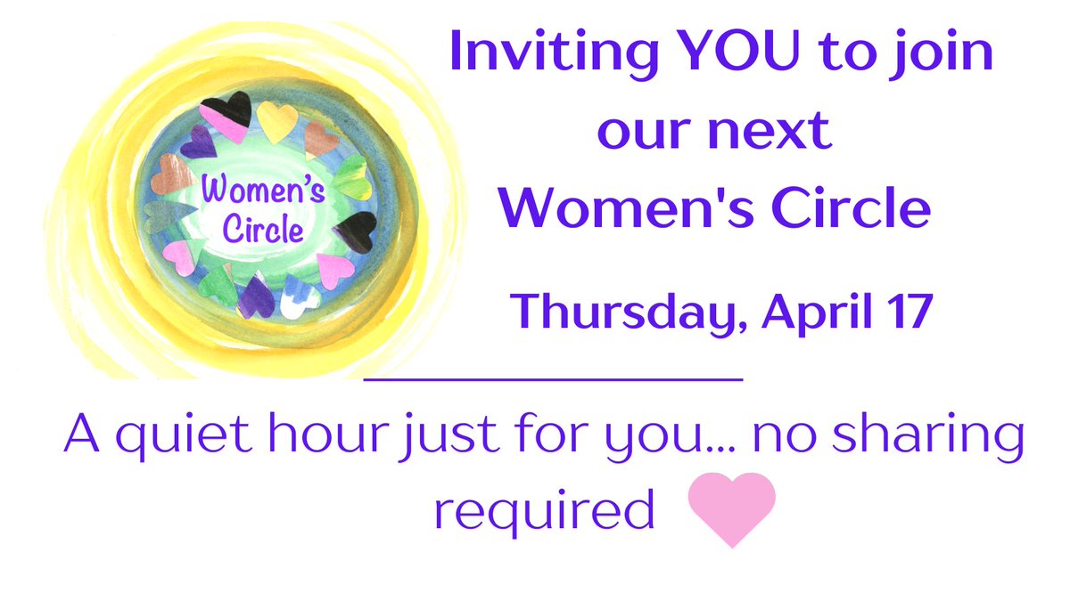 💕Today, I will host our second April Women's Circle at 12 noon Eastern Daylight Time/4pm UCT. It's like JOURNALING surrounded by friends - a guided hour of personal reflection, with no sharing required.

Please DM if you want to join us or if you would like more information.