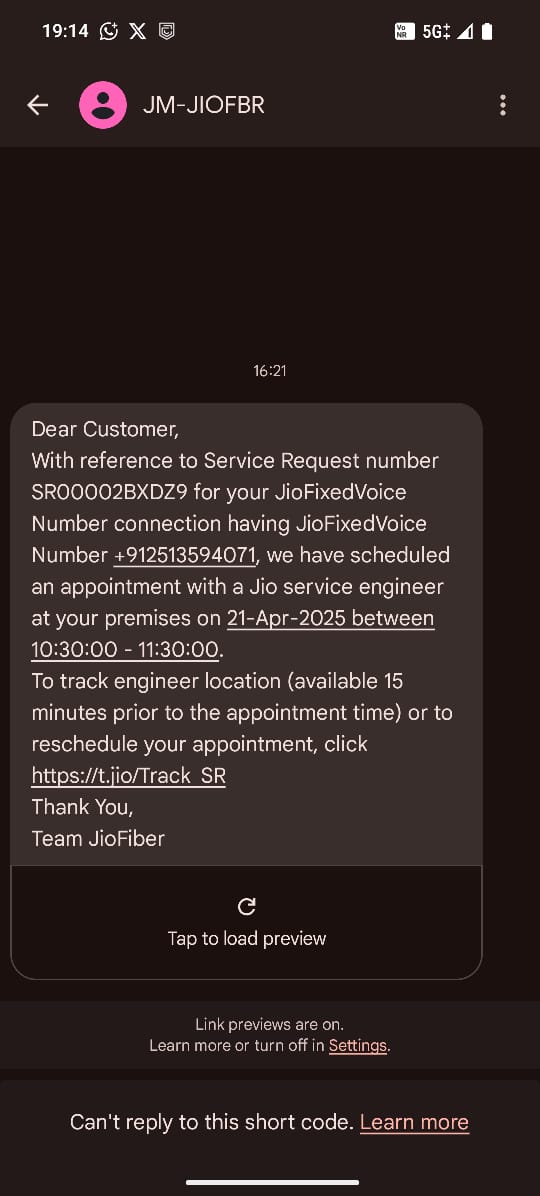 _Sbhardwaj's tweet image. Back to square one @JioCare! JioAirFiber (2513594071) slow since 14.4.25—3 days now, called customer care multiple times, no fix. Engineer visit scheduled for 21.4.25? Pathetic service! Fix it NOW, not in a week! #JioFiber #UnacceptableService